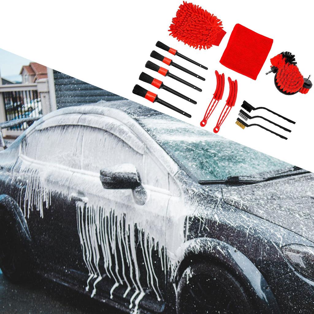 16Pcs Car Detailing Electric Drill Brush Wheels Engine Internal Long Handle Car Electric Dril Brush Tire Wheel Rim Cleaning