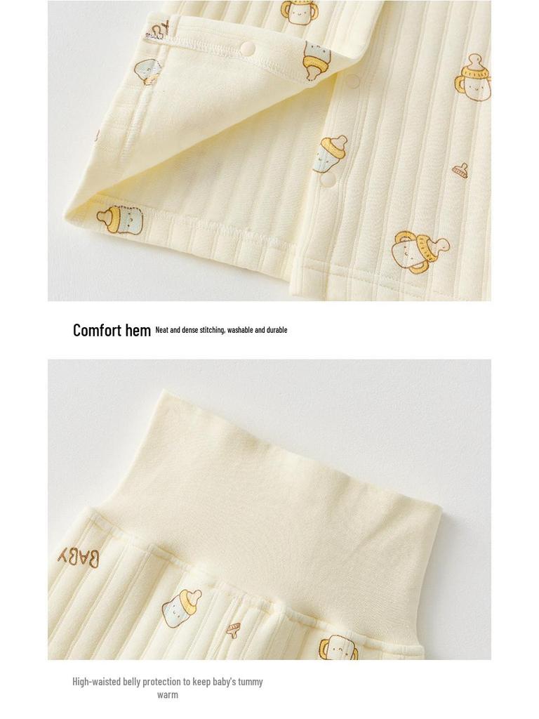 Seamless Pure Cotton Newborn Set: High-Waist Belly Protection, Warm Autumn Pants & Top