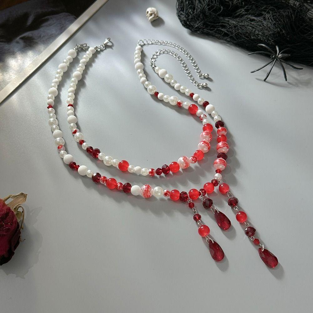 Multilayer Halloween Clavicle Choker Tassel Gothic Jewelry Fashion Blood Drop Necklace  Party
