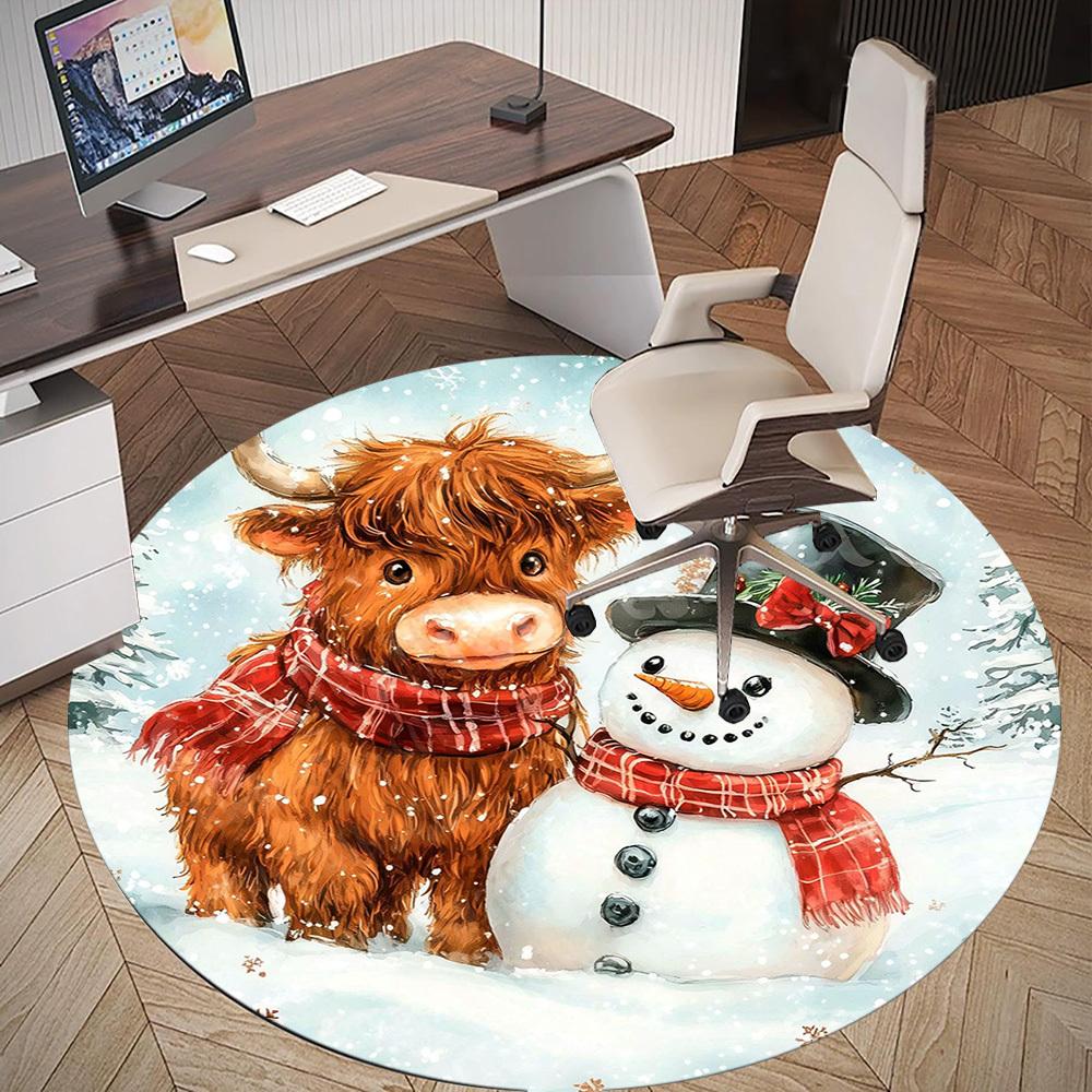 1PC cow snowman Office Round Area Rug, Under Office Chairs Bedroom Living Room Home Decor, Carpet for Office -1110130