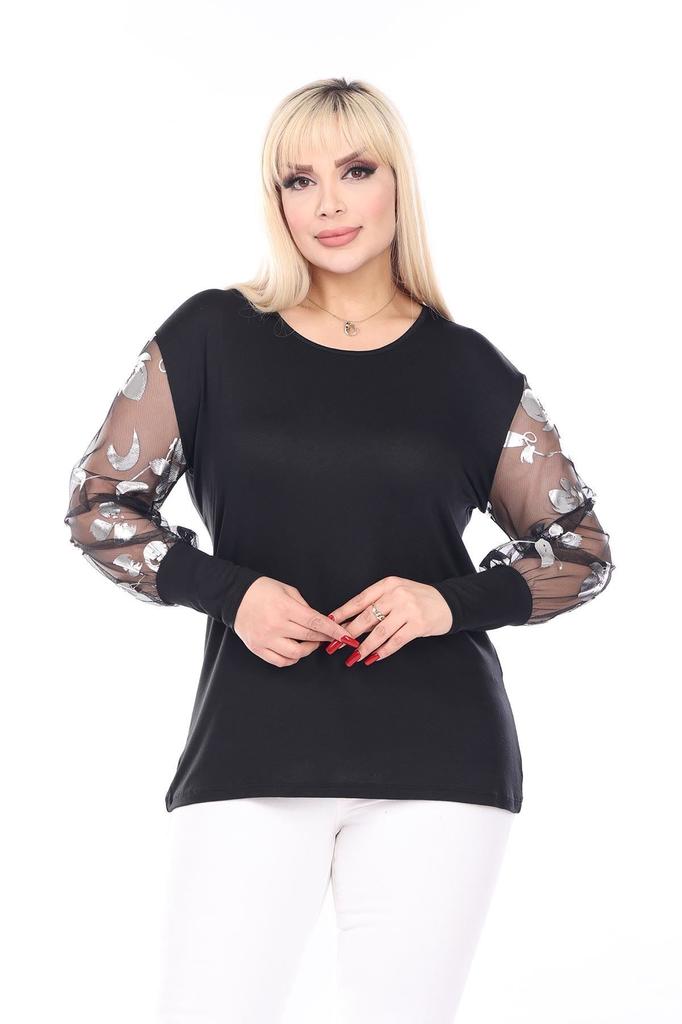 Damen Bluse in großer Größe Schwarz Flexible Übergröße Bluse 18B-2503