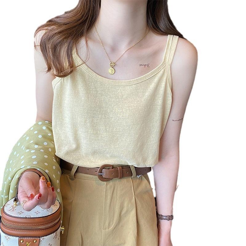 

Ice Silk Knitted Vest Women s Inner Wear Summer Outer Wear Bottoming Suspender Loose Top Design Niche Ins Sweet and Spicy OneSize абрикосовий