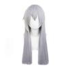 Heat-resistant Cosplay Wig, "Second Castle" Silver-gray, White Mesh, Long Straight, Perfect for Parties, Costumes, and Events + 3 Bonus Items