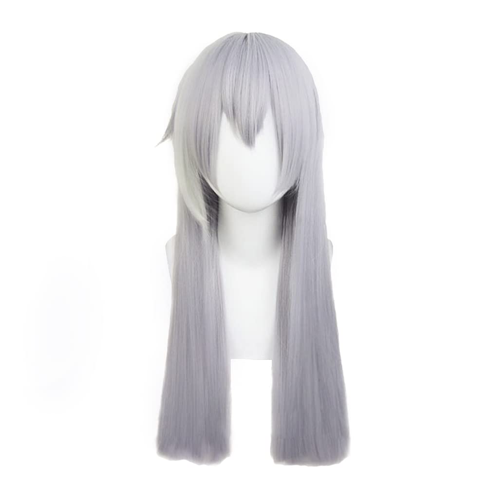Heat-resistant cosplay wig, "Second Castle" silver-gray, white mesh, long straight, perfect for parties, costumes, and events + 3 bonus items