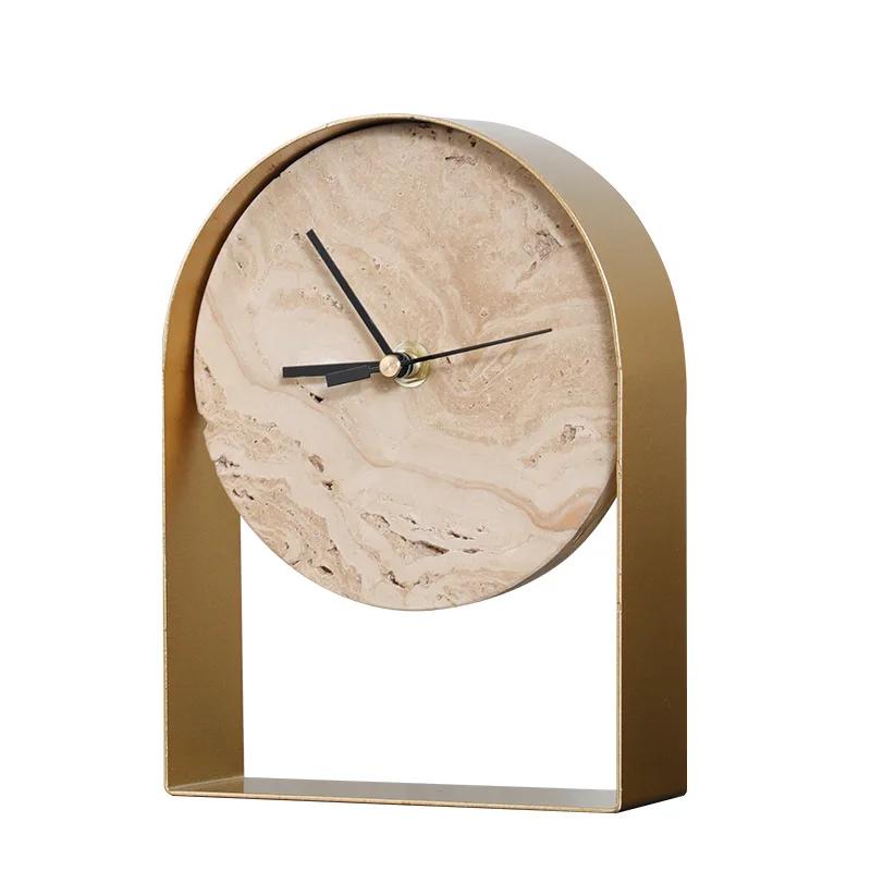 Luxurious Marble Desktop Clock Modern Model Room Study Bookcase Handicraft Ornament Table Desk Clock Watch Home Decorations
