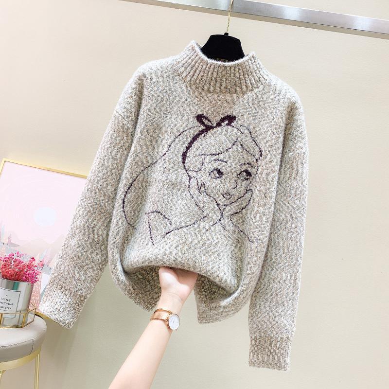 

Женский свитер Chenier, свободный и толстый свитер с высоким воротом, наряд феи на осень и зиму, новая базовая рубашка, ленивый стиль 3XL абрикосовый