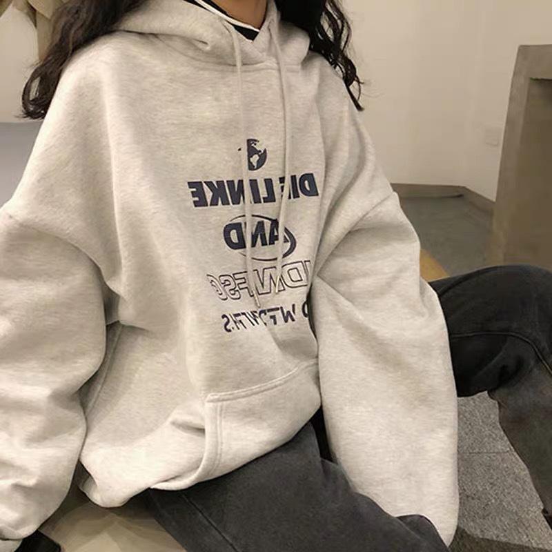 2026 New Autumn/Winter Women's Plus Velvet Thick Hoodie - Trendy, Loose-Lettering, Lazy Style Jacket.