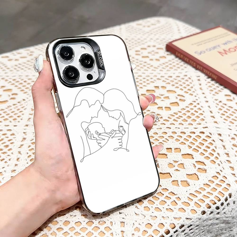 Baby Mom Dad Family Hand Phone Case For iPhone 17,16,15,14,13,12,11 Plus,Pro Max,XS,Colored silver phone case
