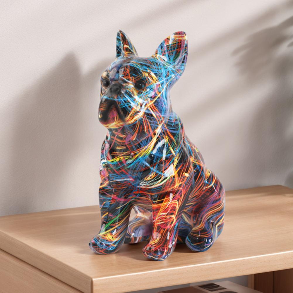 Bulldog Statue French Bulldog Figurine Creative Colorful Art Animal Statue Graffiti Dog Sculpture for Bookshelf Table TV Cabinet