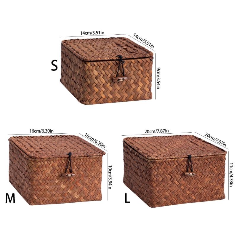 Decorative Natural Rattan Basket With Cover Multipurpose Household Organizer For Kitchen Living Room Essential