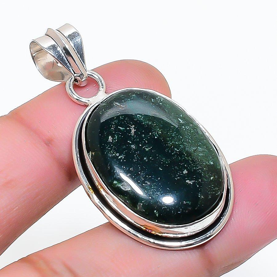 Natural Moss Agate Gemstone Handmade 925 Sterling Silver Pendant 1.69 AP-14895