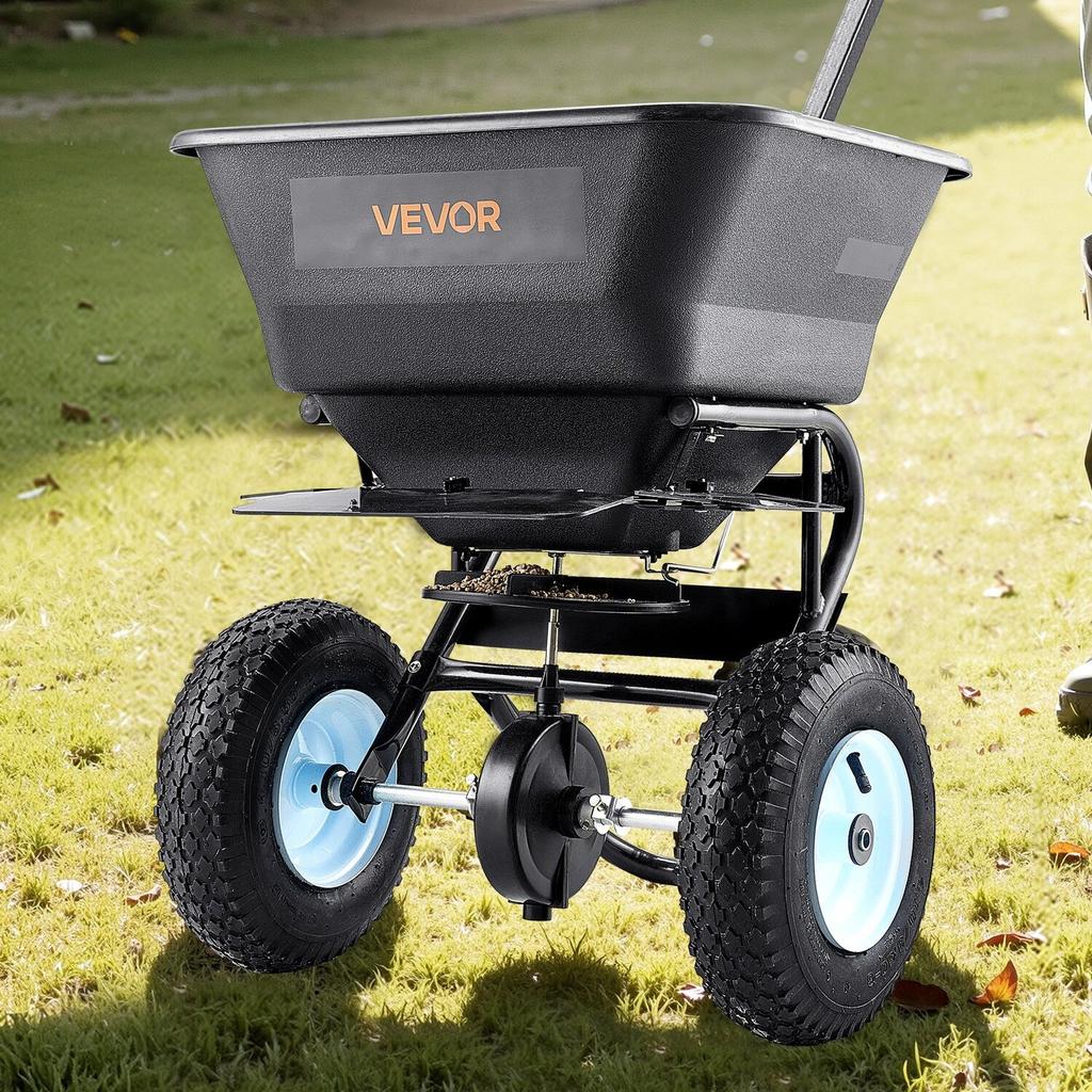 Lawn Spreader, 100LBS Capacity, Walk-Behind Push Spreader, 0-9.8ft Spreading Width, 13 in All Terrain Pneumatic Tires, Fertilizer Spreaders with