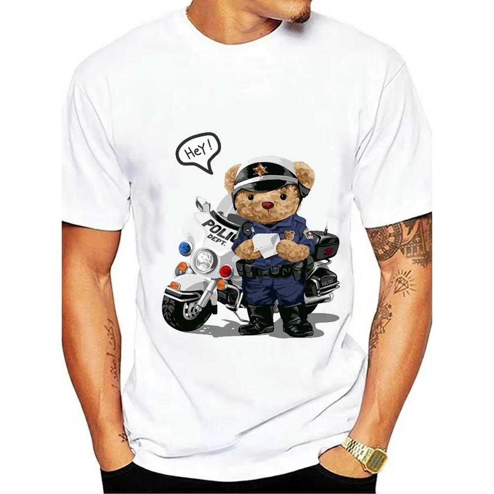 Lovely Traffic Police Bear T Shirt for  Men's  Women's   Hot Sale New Arrival  Bear Cartoon T-shirt  Camisa Graphic Hops Tee