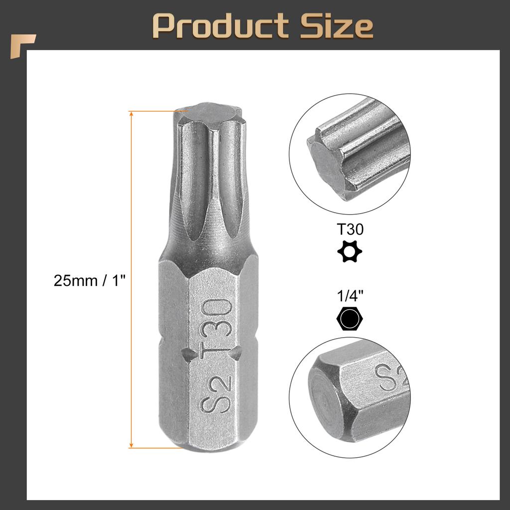2/5/10pcs Torx Screwdriver Bit 1/4" Hex Shank T6/T8/T9/T10/T15/T20/T25/T27/T30/T40 Head 1" Length 6 Point Security Drill Bits