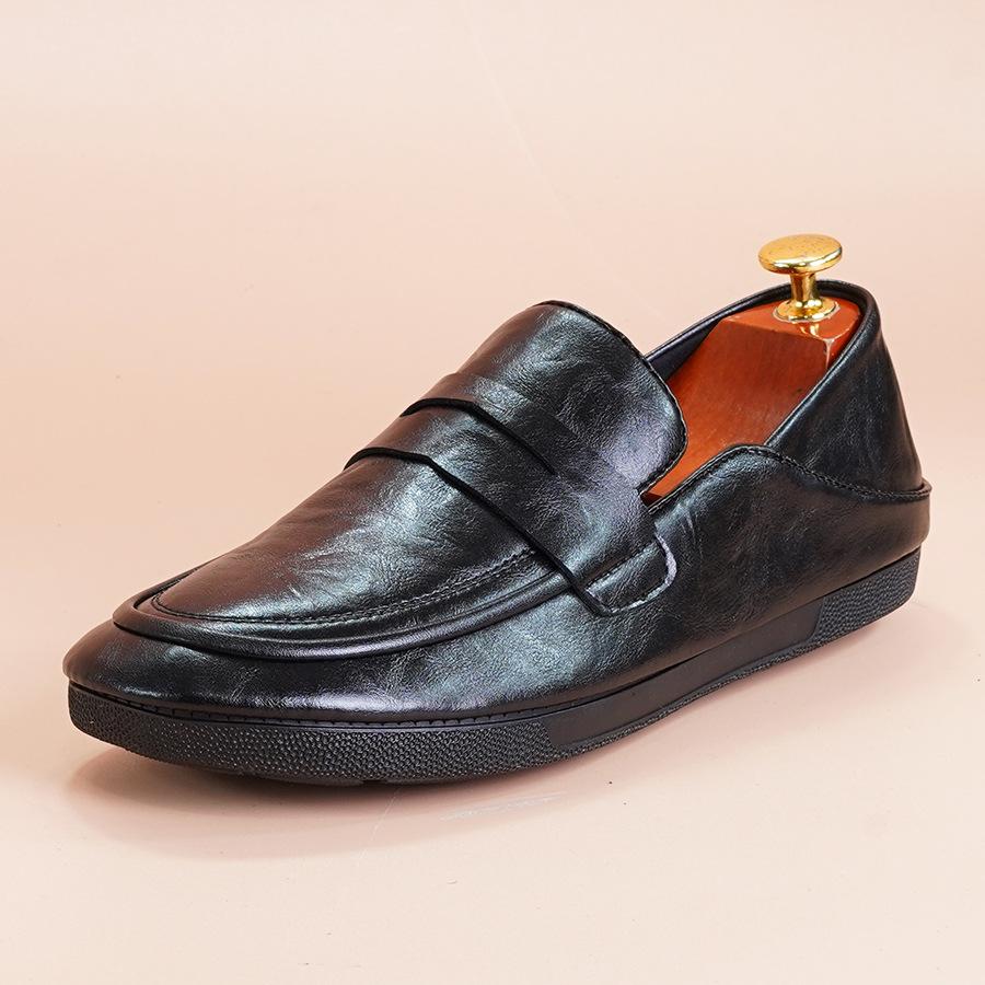Doudou Shoes Men's Casual Leather Shoes 2025 Autumn New Leather Loafers Lazy One Pedal Breathable Men's Shoes Trend