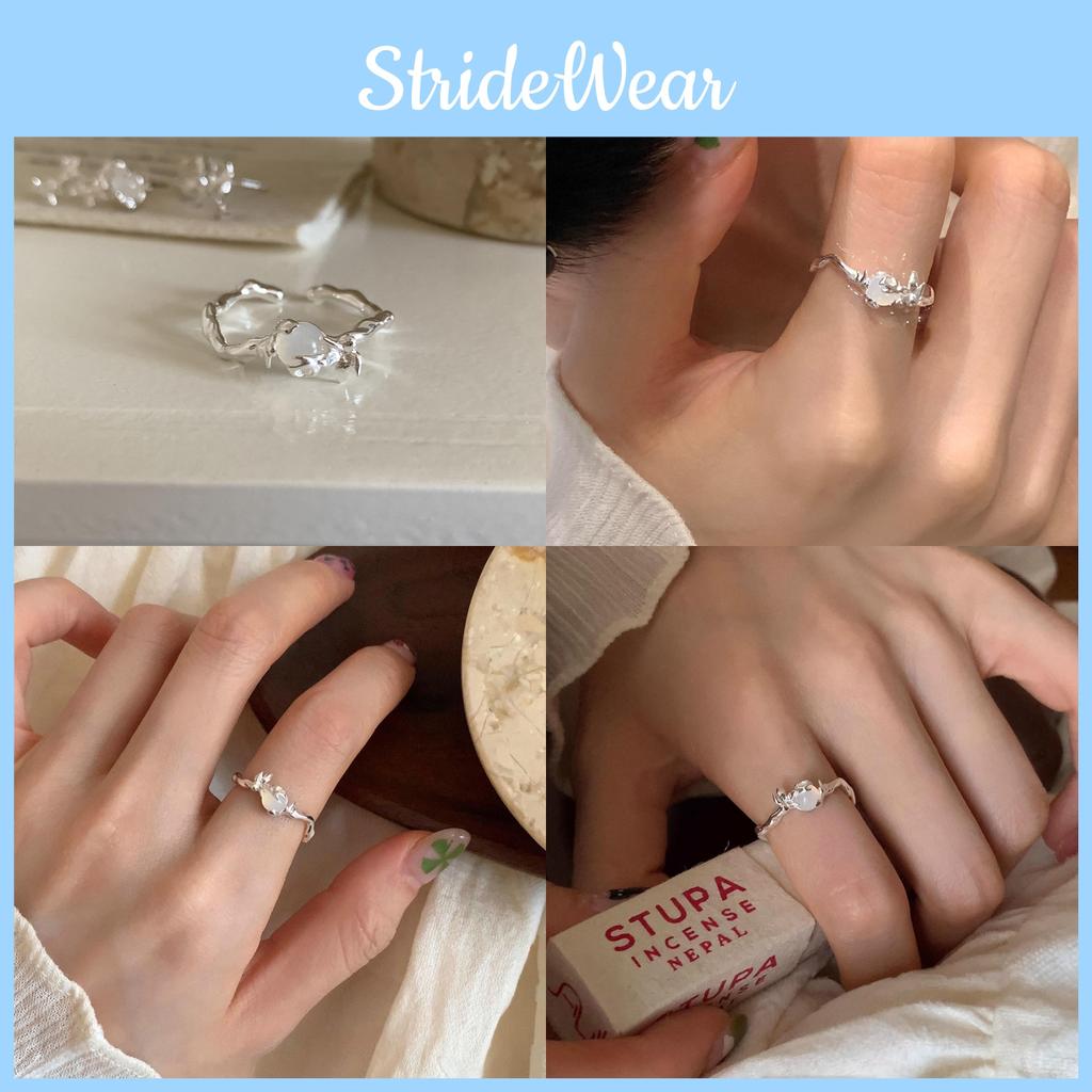 Elegant White Agate Open Ring For Women Fashionable Versatile Copper Jewelry