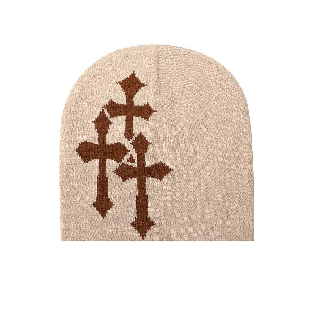 European American Trendy Crucifix Jacquard Knitted Beanie Hip Hop Hat