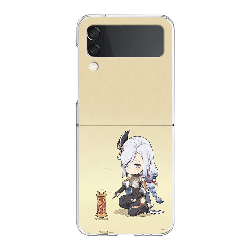 Genshin Impact klee Sayu Qiqi xiao For Samsung Galaxy Z Flip 3 4 5 Hard Folding Clear PC Phone Case For Samsung Z Flip3 Cover
