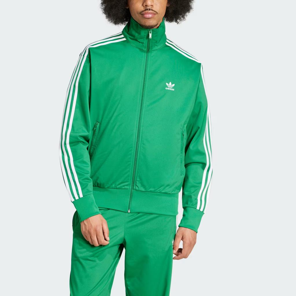 adidas Originals Adicolor Classics Firebird Laisvo kirpimo striukė su užtrauktuku ir apykakle, dryžuota, ilgomis rankovėmis, vyriška, žalia, balta JD0183