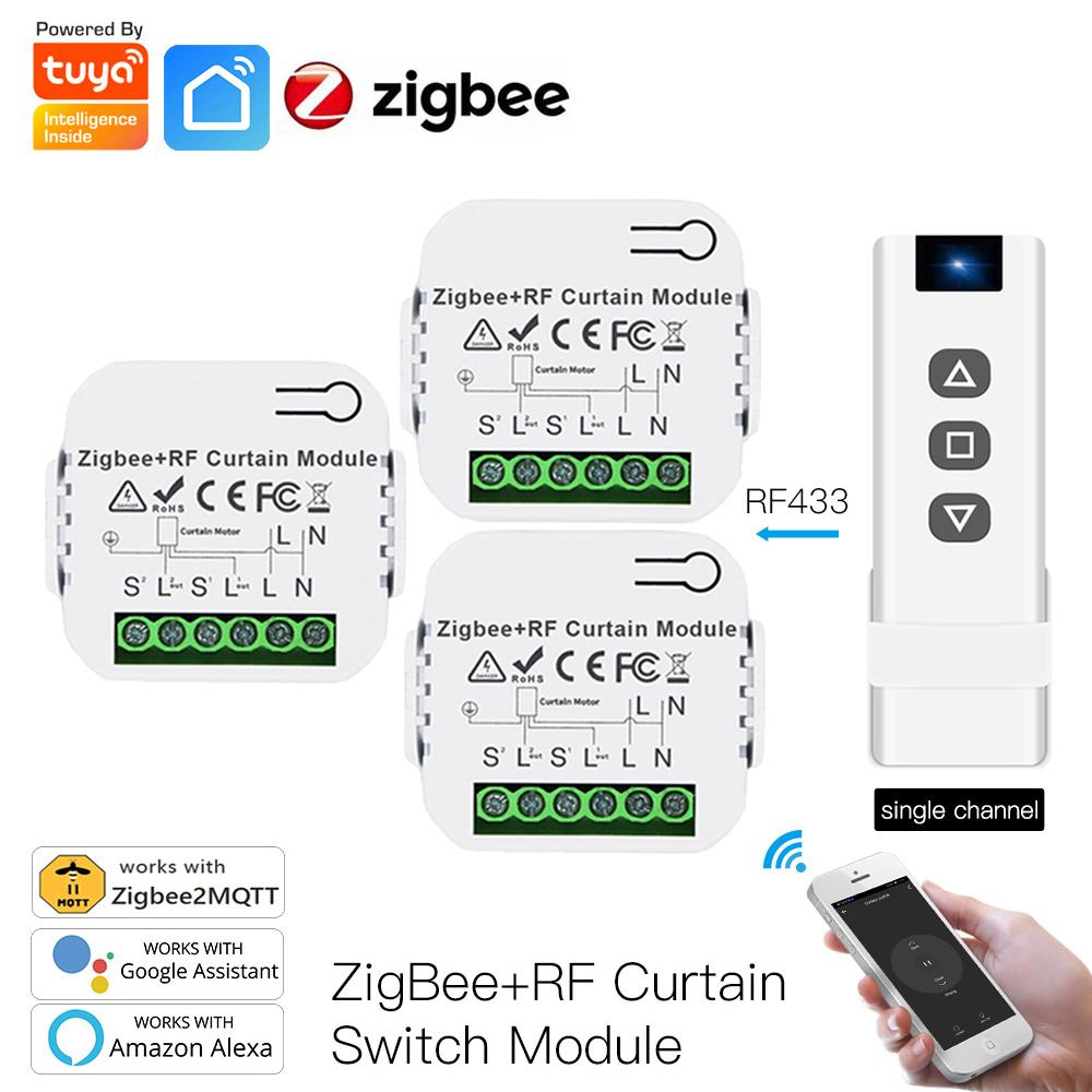 Tuya Smart ZigBee Curtain Switch Module with RF433 for Roller Blind Shutter Motor Smart Life APP Control Alexa Google Home 2MQTT