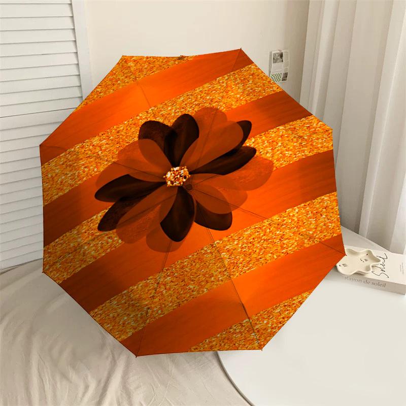 

1pc flower gold Automatic Open/Close Umbrella Compact Folding Umbrella with 8-Rib Shaft for Women/Men, Elegant Birthday1299S