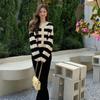 Autumn Striped Round Neck Knitted Cardigan Women Sweater Fashion Long Sleeve Loose Short Sweaters Jacket Women Slim Fit Winter Female Cardigans 25565