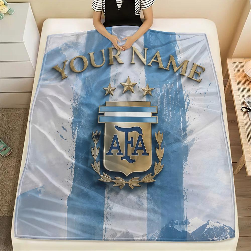 Custom Name Argentina Football Association Flannel Blanket, High Quality Comfortable for All Seasons, Home Decor, Warmth and Comfort