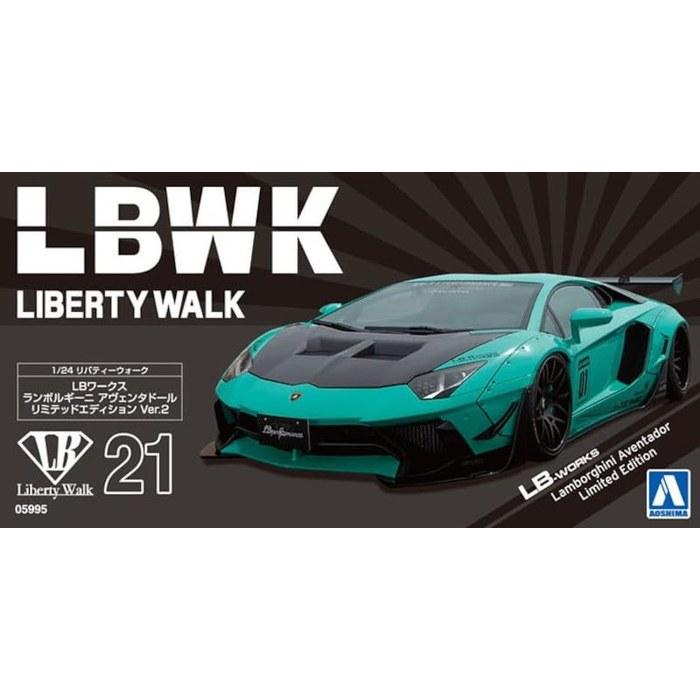 Aoshima 1/24 Liberty Walk Series No. 21 LB Works Lamborghini Aventador Limited Edition Ver. 2 Plastic Model Kit (Molded Color)