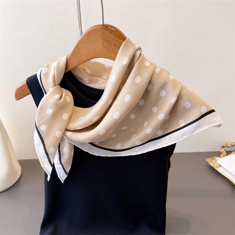 Polka Dot Style Herringbone Pattern Cotton And Linen Small Square Scarf Silk Scarf Imitation Velvet Headscarf Shawl Sun Protection Scarf Women'S Scarf