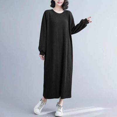 Plus Size Cotton Dress for Woman Loose Stretch Casual Long Sleeve Soft Solid Color Dresses