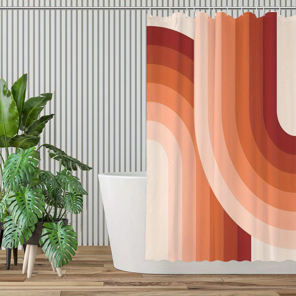 Cortina de Ducha Estilo Moderno de Mediados de Siglo – Diseño Arcoíris Terracota, 89 Pulgadas, Abstracto Geométrico, Lavable a Máquina, Duradera