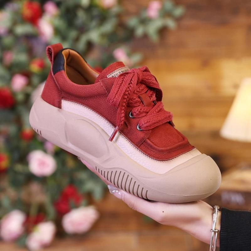 2025 Spring Women's Casual Shoes Sports Board Shoes New Retro Versatile Platform Muffin Shoes Non-slip White Shoes