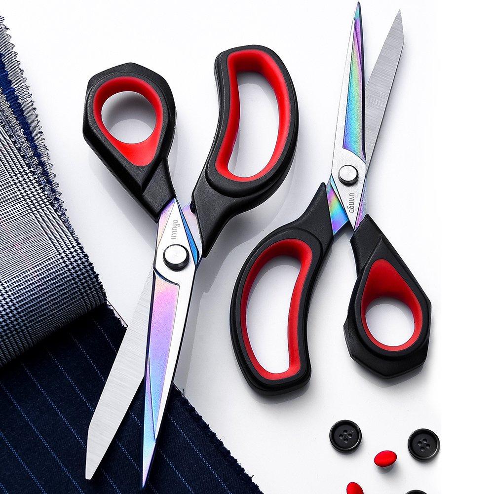 LIVINGO 22cm Fabric Forged Stainless Steel Scissors for and Premium Tailor Scissors with Titanium Coated Sharp and Soft Handles for Office Use
