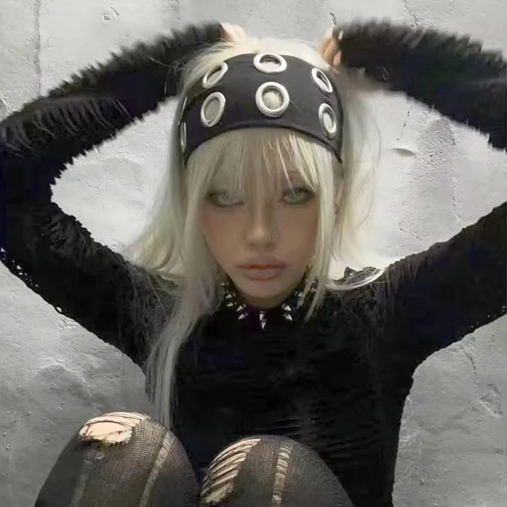 2Pcs Women Hair Accessories Knitted Rivet Headbands Metal Hollow Eyelet Elastic Headband