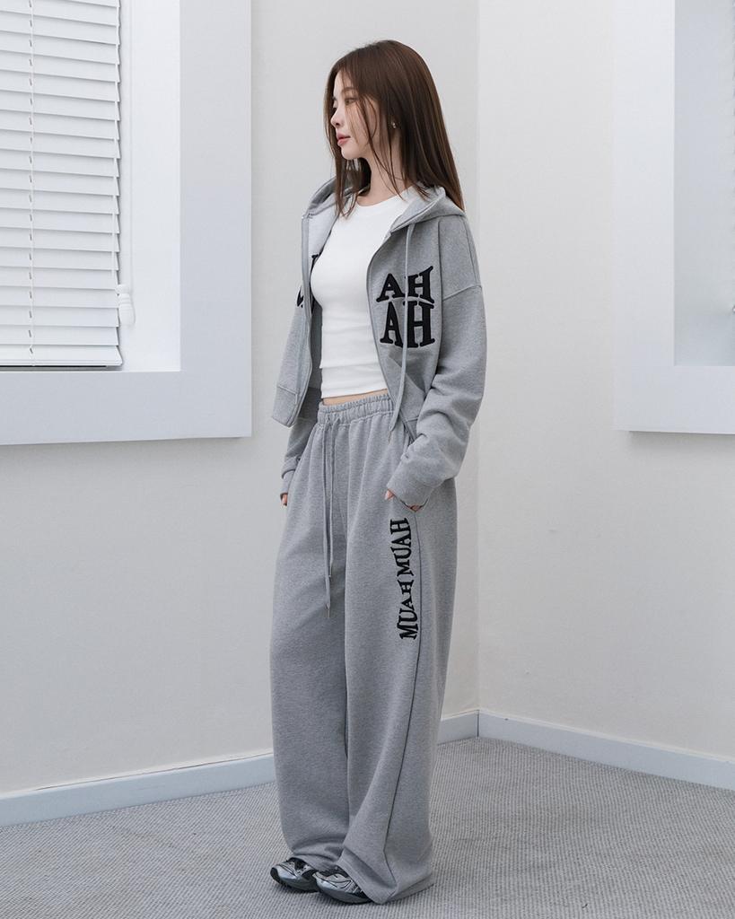 MUAHMUAH Wave Logo Wide Elastic Pants [Gray]