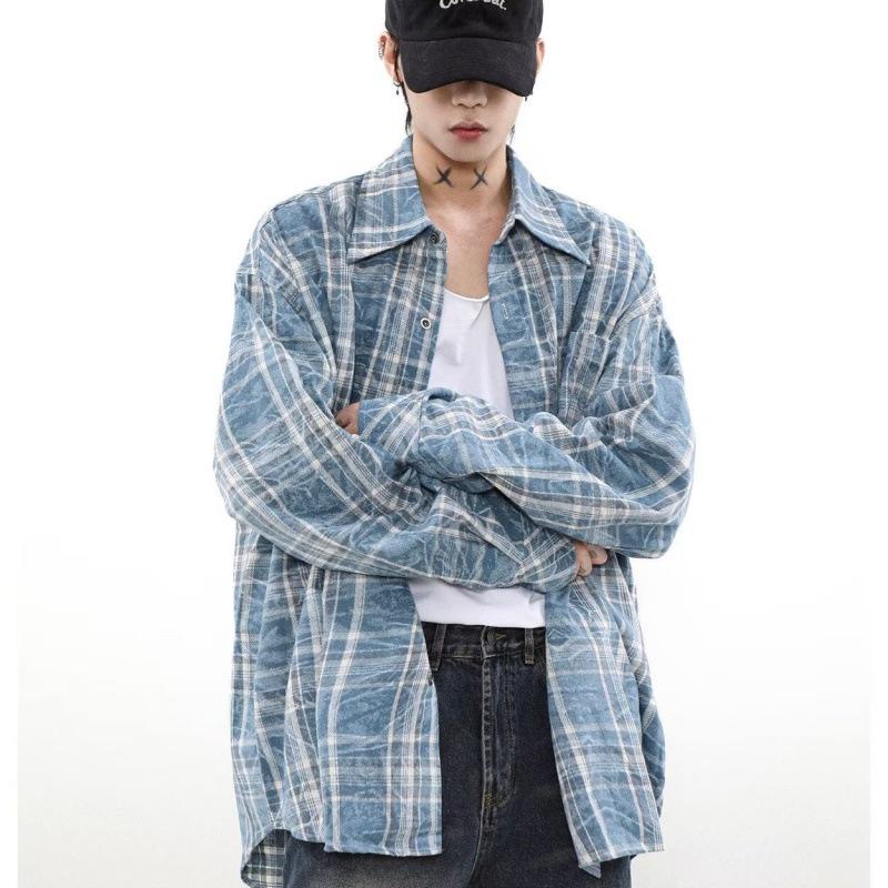Unisex Casual Retro Plaid Shirt - High-End Lazy Style for Men (Spring/Summer)