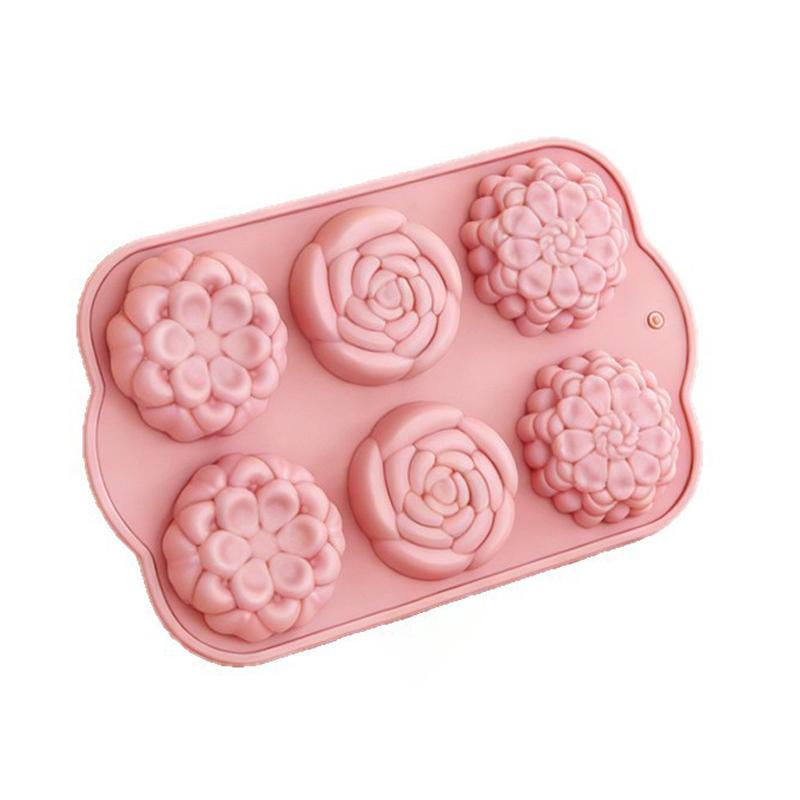 6 Holes Rose Flower Handmade Soap Candle Silicone Mold Heart Shape DIY Cake Chocolate Baking Tools Ice Cube Making Mould