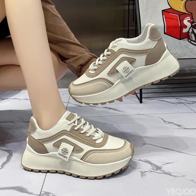 Fashion 2025 Thick Soled Women's Shoes Fashion Street Lace Up Shoe Casual Versatile Color Blocked Sneakers Ladies Non Slip Running Shoes