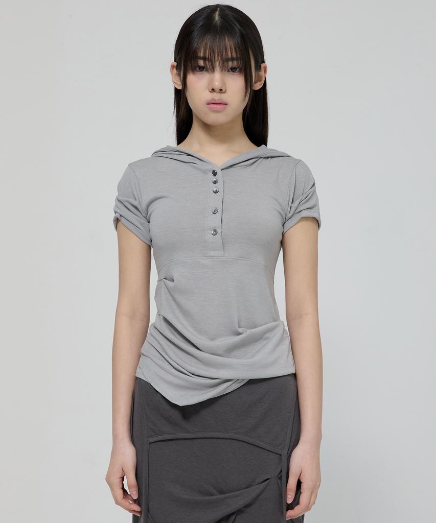 Asymmetrical Draped Hoodie (Fl-127_Gray)