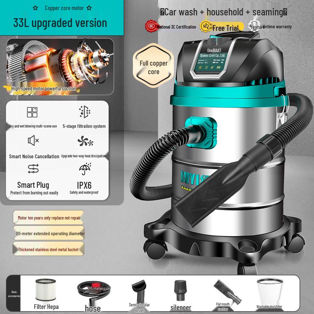 High-Power Industrial Vacuum Cleaner - Large Suction for Home, Auto, Carpet, and Seam Cleaning