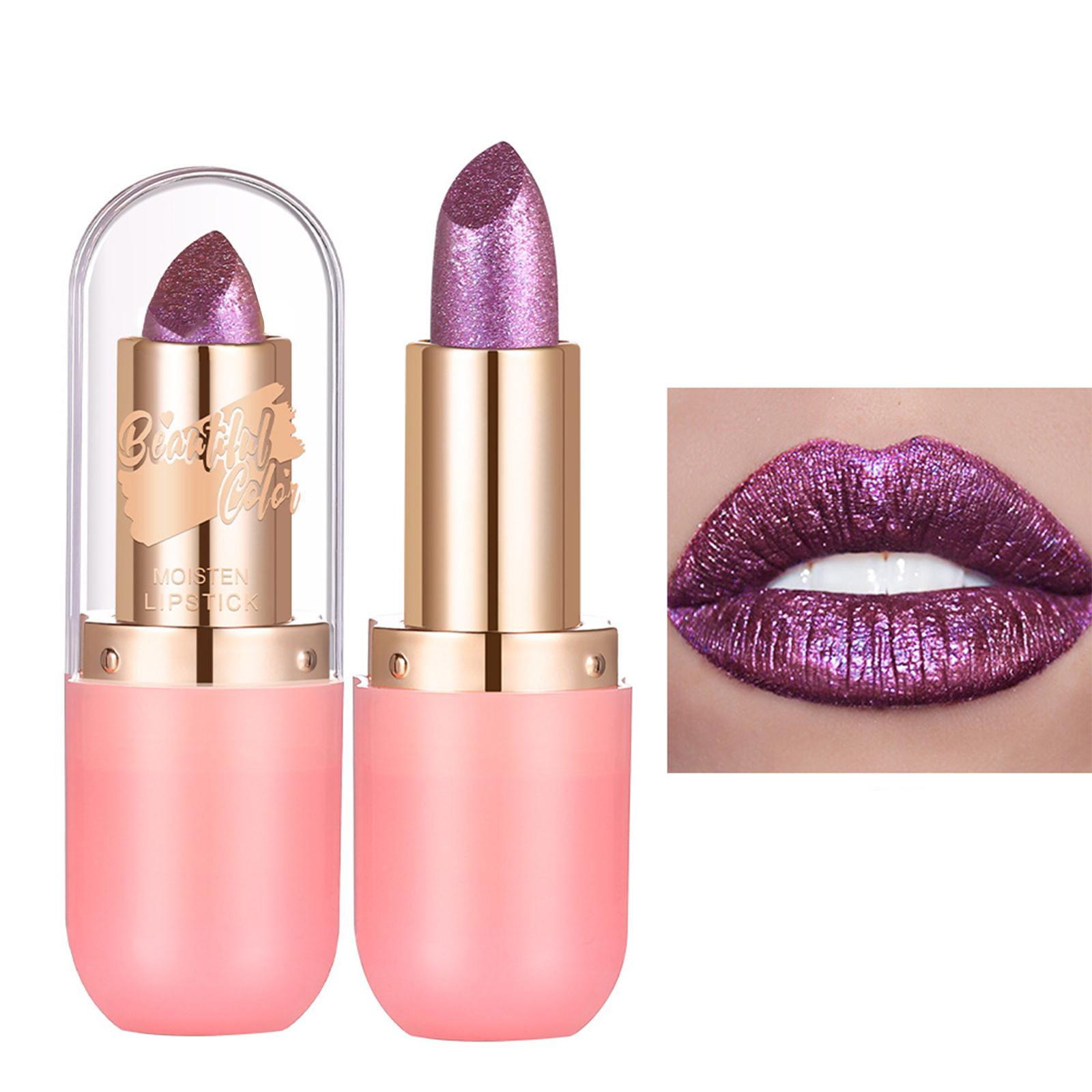

Metallic Gloss Lipstick with Diamond Shimmer and Chameleon Color Shift Effect for 3D Dimensional Lips Long Lasting Makeup Women Lip Gloss One Size