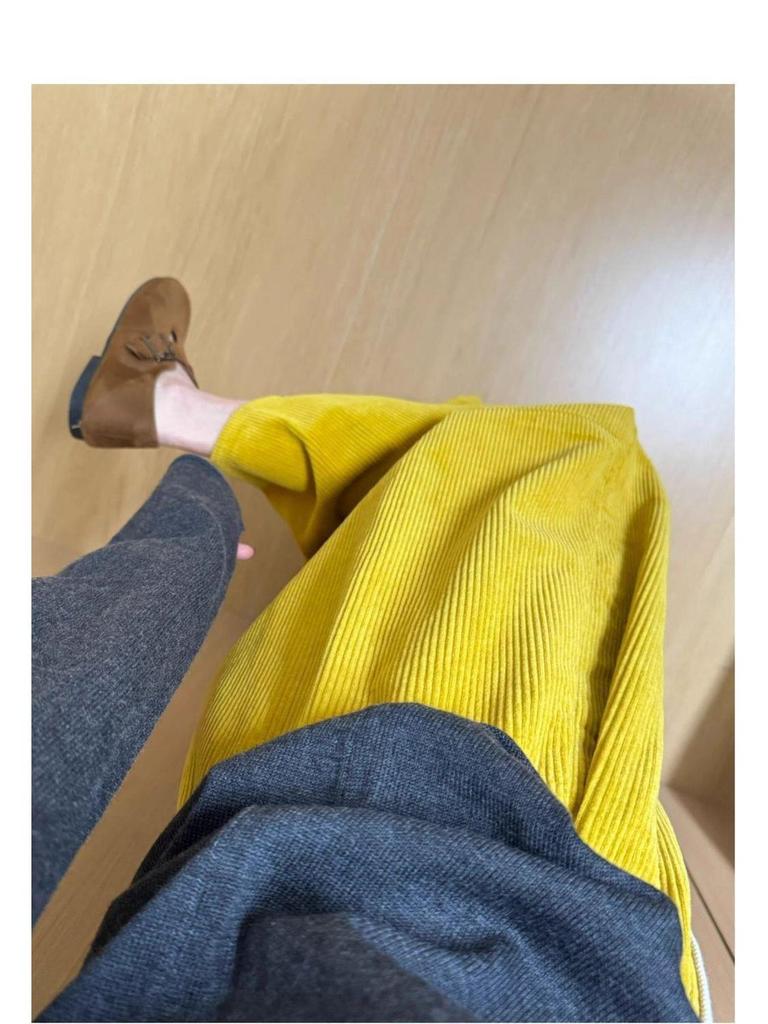 Korean Style Slimming Wide-Leg Corduroy Wool Pants for Women