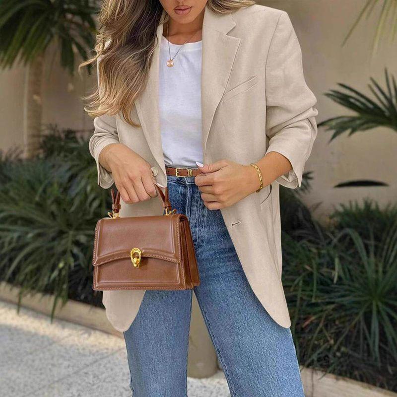 

2026 European and American New Style Women s British Style Casual Blazer, Loose Fit, Slimming, Elegant Small Suit Jacket Khaki M