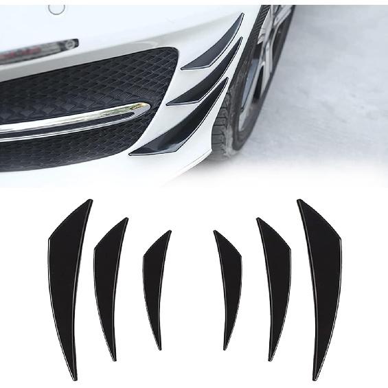 Pack-6 Car Spoiler Canards Kit, Universal Auto Front Bumper Lip Splitter, Body Anti-Collision Diffuser, Exterior Soft Rubber Decorative Stickers