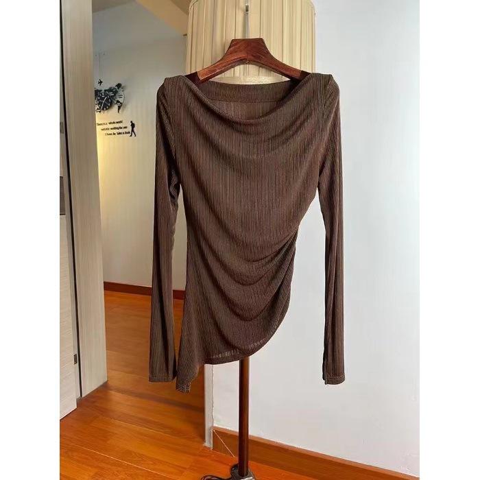 

Stylish Women s Cowl Neck Slim Fit Shirt with Irregular Hem and Ruched Waist Medium