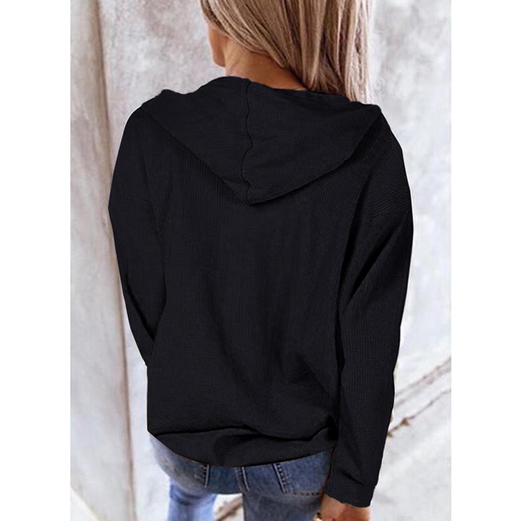 Women's Loose Slit Pocket Zip Solid Long Sleeve Hooded Sweatshirt Cardigan