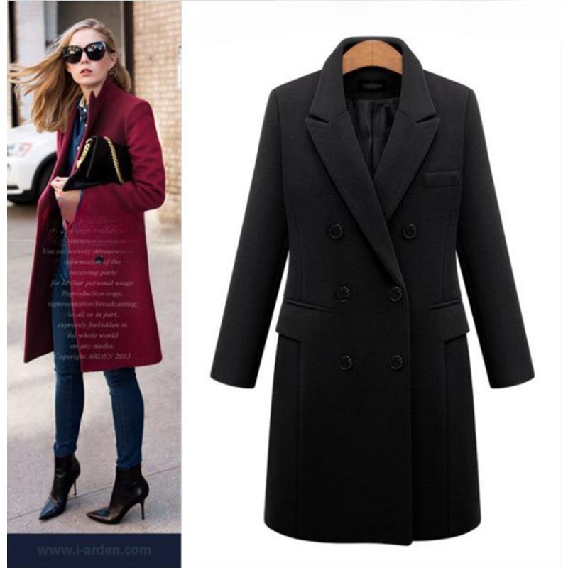 Autumn and Winter Medium and Long Large Size Woolen Women's Coat Double-breasted Woolen Coat