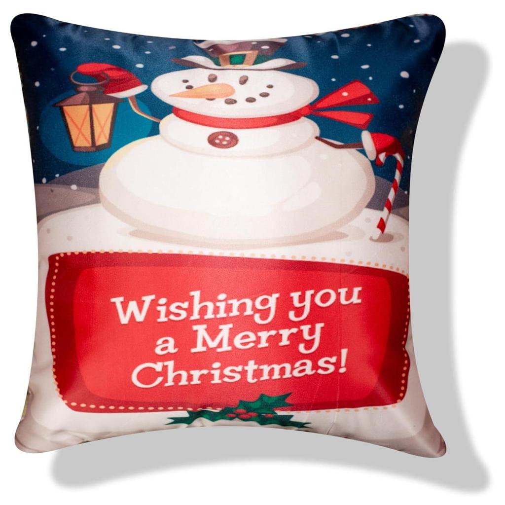 Decorative Merry Christmas Satin Cushion Cover 16 inch x 16 inch Set of 5, Cusion Cover for Sofa 16" 16