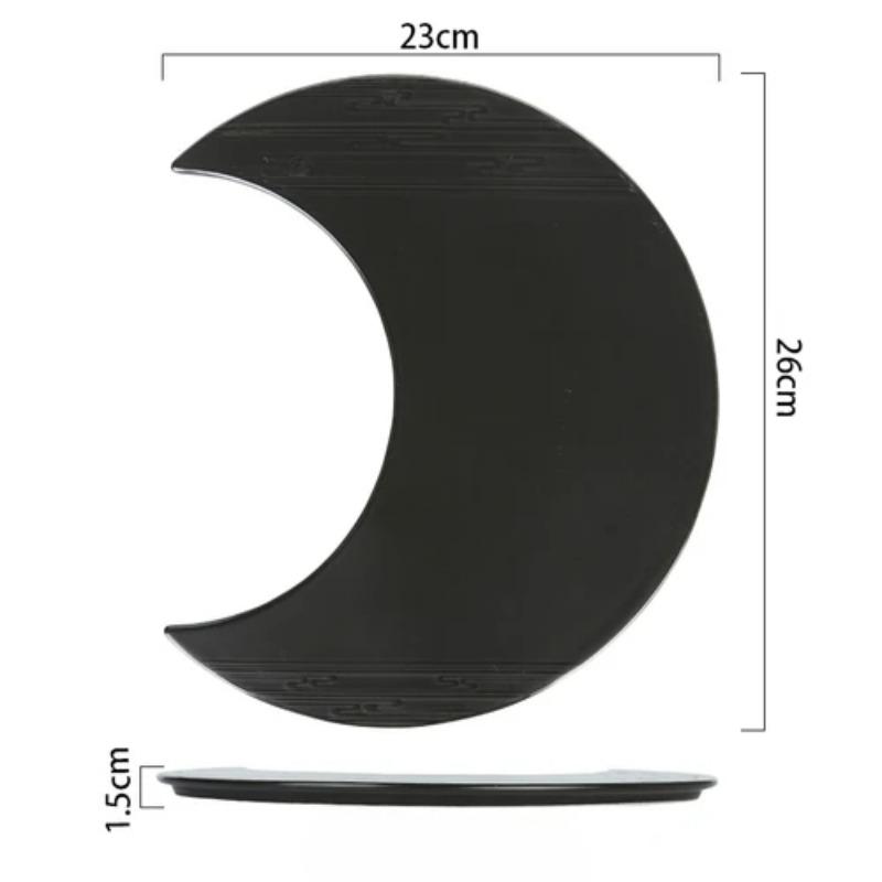 Black White Moon Shape Ceramic Plate Dinner Plates Irregular Sushi Dish Pastry Dessert Decorative Plate Restaurant Tableware