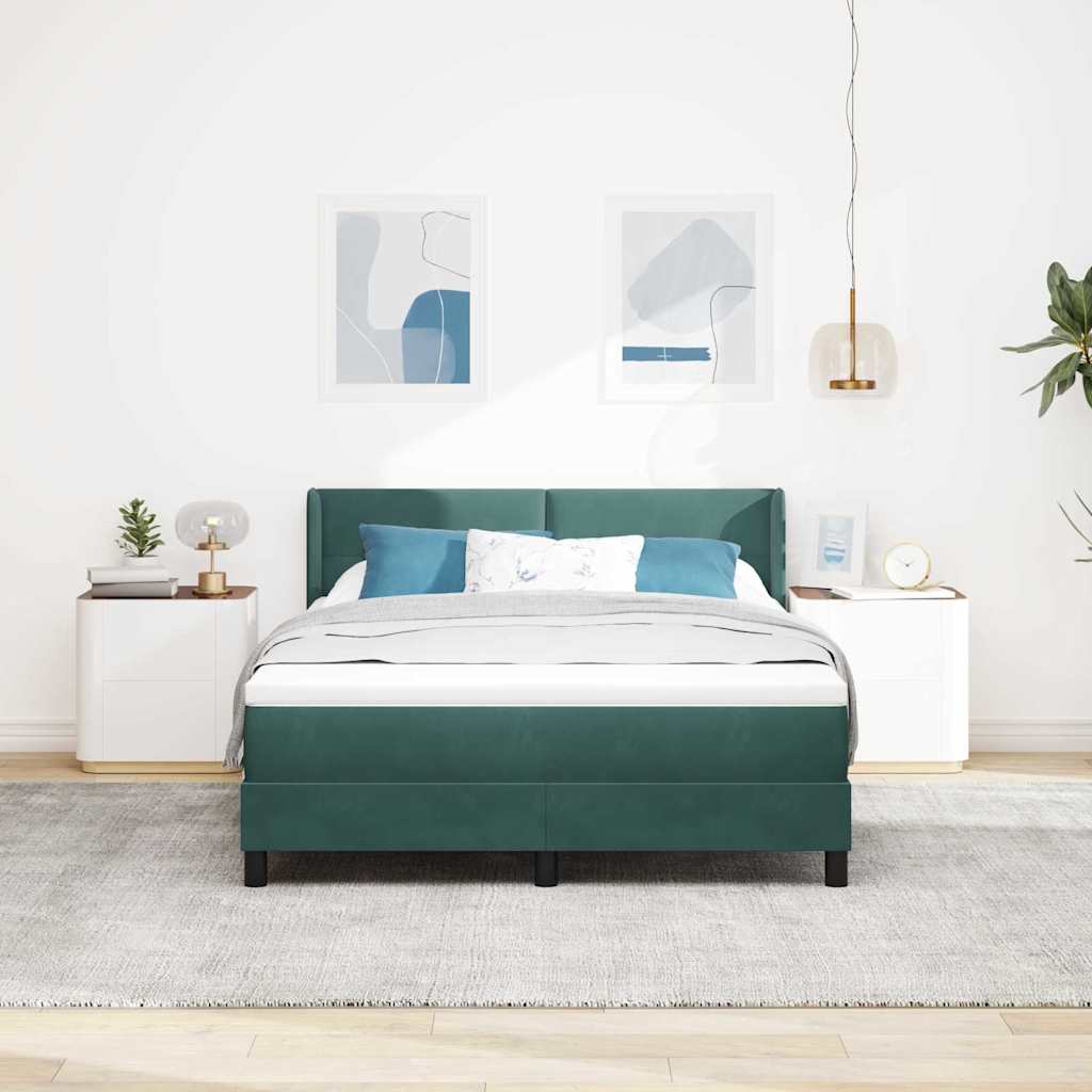 Box Spring Bed with Headboard Dark Green 190 x 140 cm Velvet